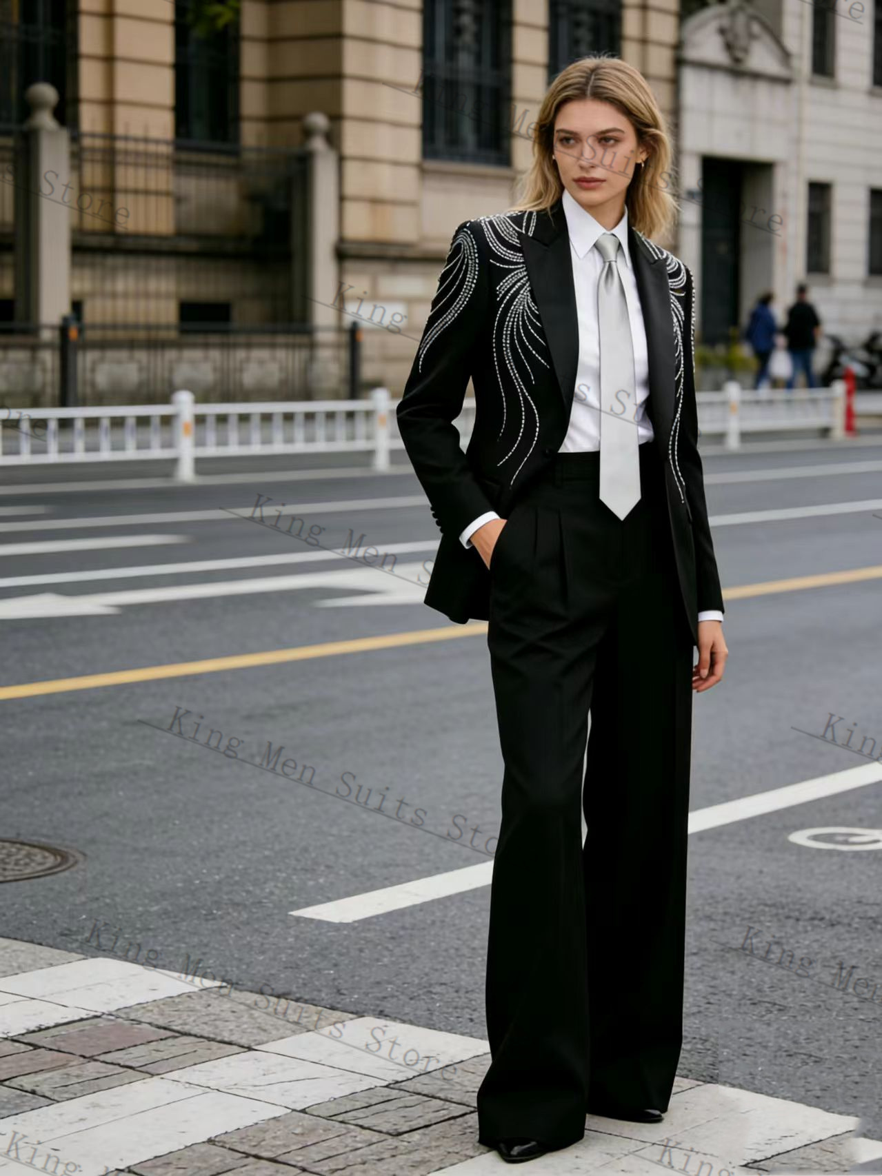 Women Formal Wear Blazer Set - Black Women Suit Set 2 Pcs