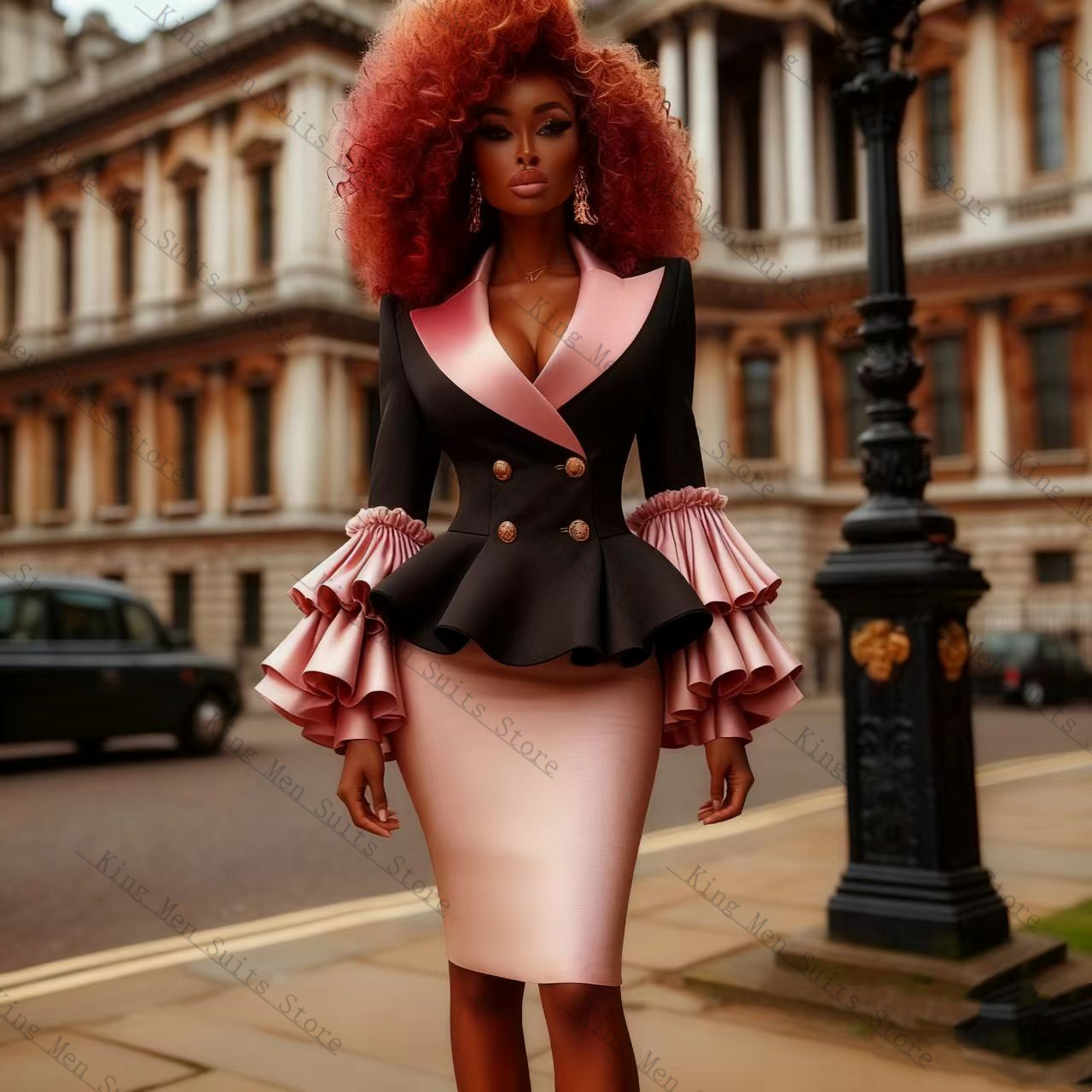 Women Formal Wear Blazer Set - Black Pink Women Suit Set 2