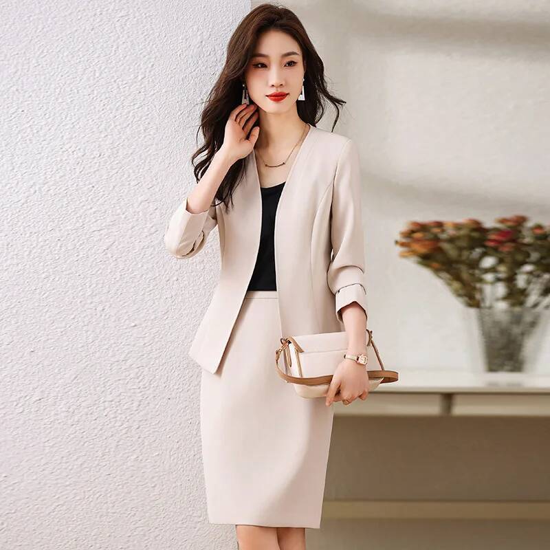 Women Formal Wear Blazer Set - Formal Women Business Suits with Skirt