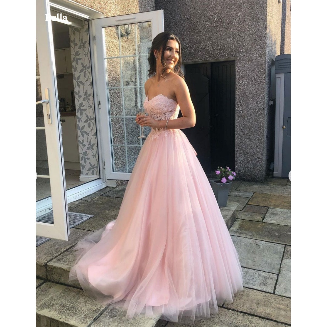Women Formal Wear For Graduation - Bella Customized Pink Strapless Lace Prom