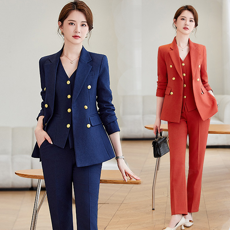 Women Formal Wear Blazer Set - Navy Blue Suit Set for Women,
