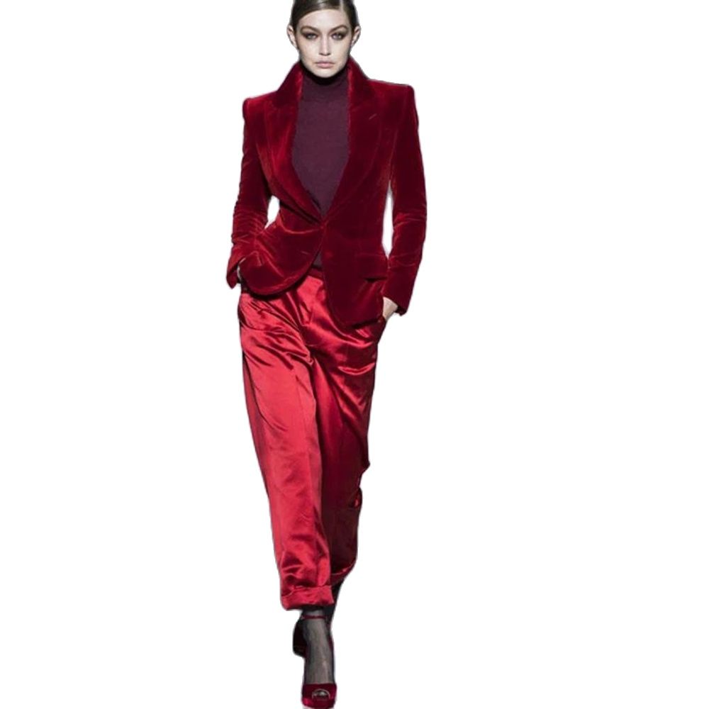 Women Formal Wear Blazers - Women Pant Suits Wine Red Velvet