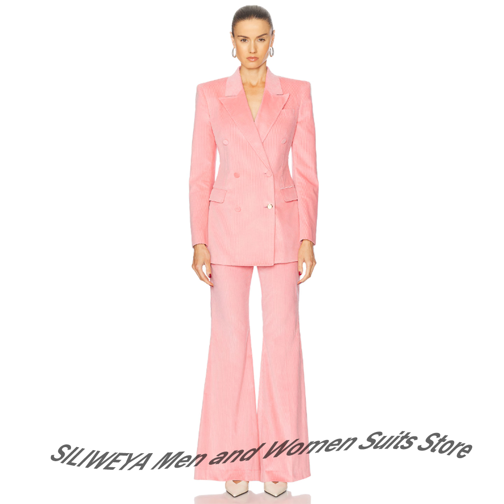 Women Formal Wear Look - Feminine Pink Corduroy 2Piece Suit Vintage