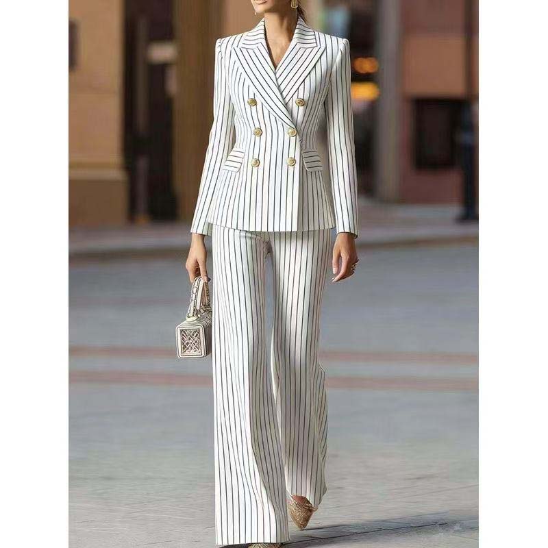Women Formal Wear Blazer Set - Autumn Pant Suit Women Striped Female
