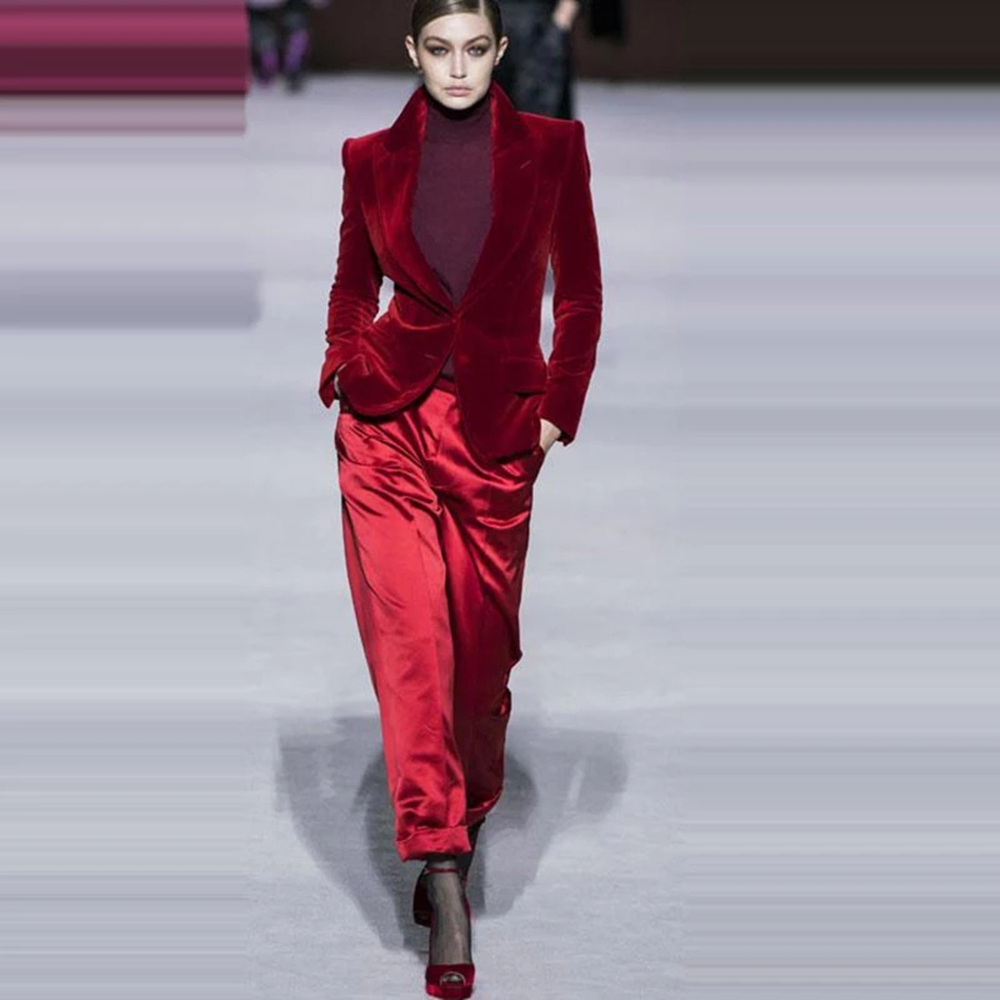 Women Pant Suits Wine Red Velv - огляд і ціна Women Formal Wear Blazers
